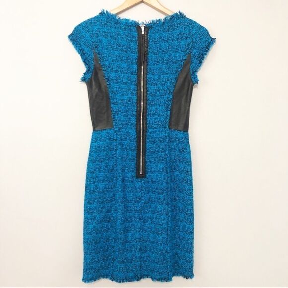 Rebecca Taylor blue and black tweed leather dress SZ 4 - Picture 3 of 10